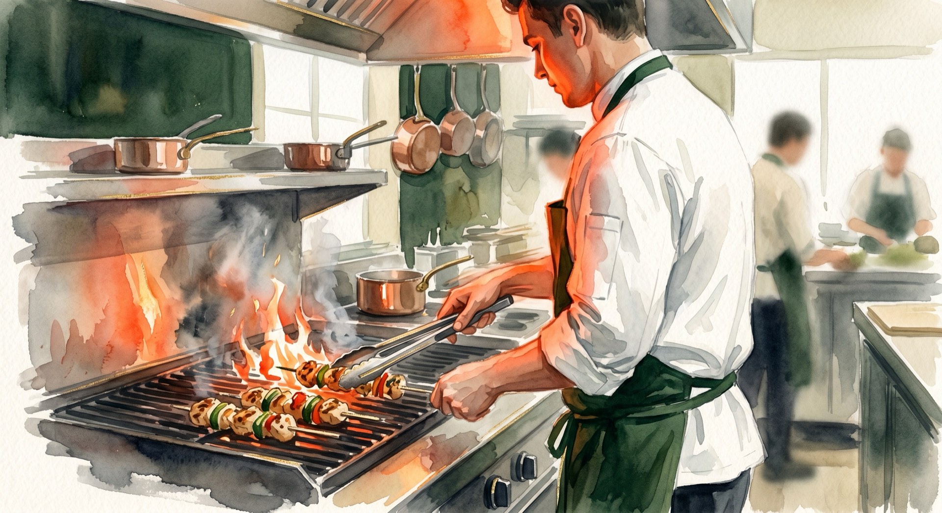 Line cook at the grill