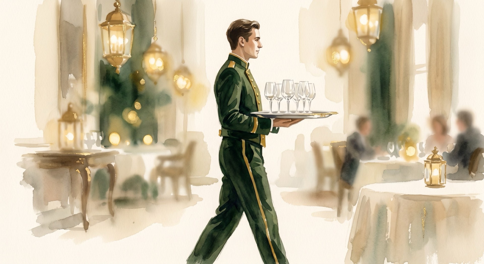 Service lead carrying a tray